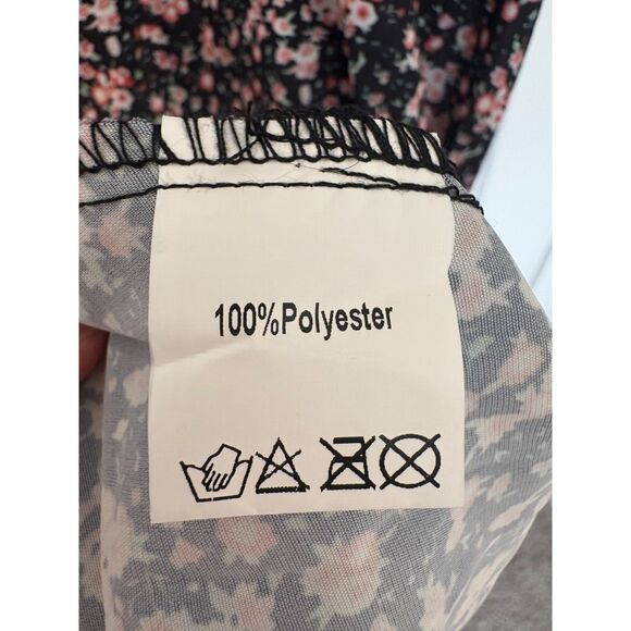 Women’s Black Floral Boho Dress Short Sleeve Ruffle Smocked Size XXL New - Picture 5 of 5